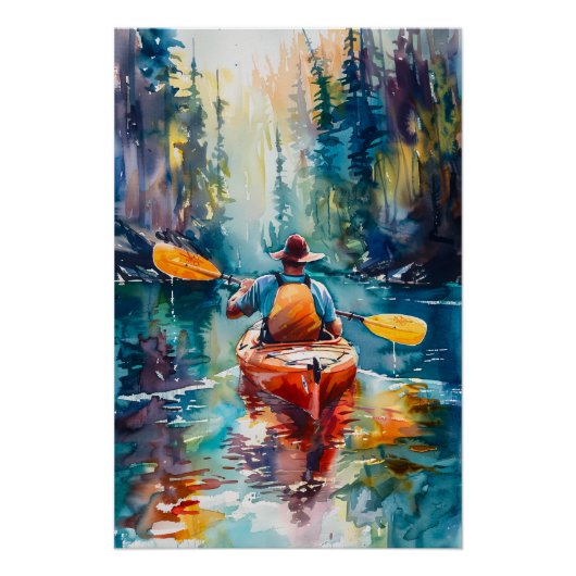 Aquarellmalerei Kayak Poster (Vorderseite)