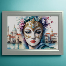 Aquarellmalerei Lady Tragen Venezianische Maske II Poster