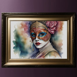 Aquarellmalerei Lady Tragen Venezianische Maske Poster