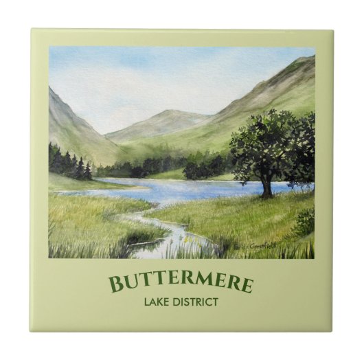Aquarellmalerei Landschaftsbild Buttermere Fliese (Vorderseite)