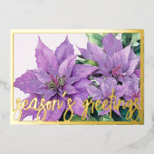 Aquarellmalerei Lavender Poinsettia Weihnachten Folien Feiertagskarte (Vorderseite)