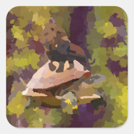 Aquarellmalerei Löwe auf Schildkröte-Muschel Quadratischer Aufkleber