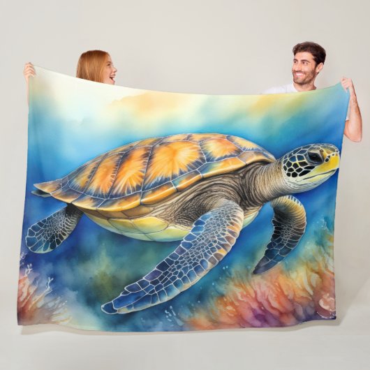 Aquarellmalerei Meeresschildkröte Fleecedecke (Beispiel)