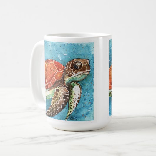 Aquarellmalerei - Meeresschildkröten-Tasse Kaffeetasse (Vorderseite Links)