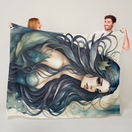 Aquarellmalerei Meerjungfrau Fleecedecke (Beispiel)