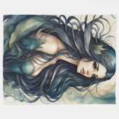 Aquarellmalerei Meerjungfrau Fleecedecke (Vorderseite (Horizontal))