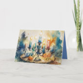 Aquarellmalerei Menorah Happy Hanukkah Feiertagskarte (Vorderseite)