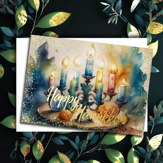 Aquarellmalerei Menorah Happy Hanukkah Feiertagskarte