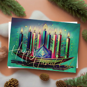 Aquarellmalerei Menorah Happy Hanukkah Feiertagskarte