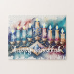 Aquarellmalerei Menorah Happy Hanukkah Puzzle<br><div class="desc">Unterkunft thematisch von Umua entworfen. Gedruckt und ausgeliefert von Zazzle oder ihren Partnern.</div>