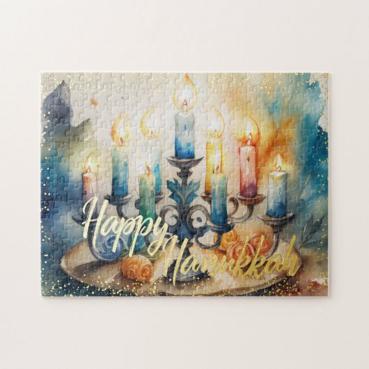 Aquarellmalerei Menorah Happy Hanukkah Puzzle (Horizontal)