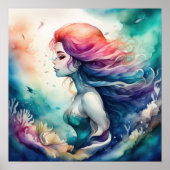 Aquarellmalerei mit Abstrakter Meerjungfrau 1:1 Poster (Vorne)