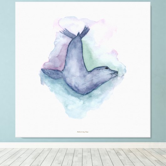 Aquarellmalerei mit blauem Siegel Leinwanddruck (Insitu (Holzboden))