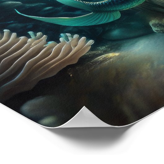 Aquarellmalerei mit der Meerjungfrau 1:1 Poster (Ecke)