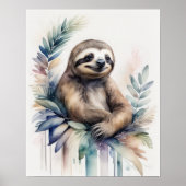 Aquarellmalerei mit einem Faultier 5:4 Poster (Vorne)