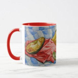 Aquarellmalerei mit exotischen Früchten Tasse