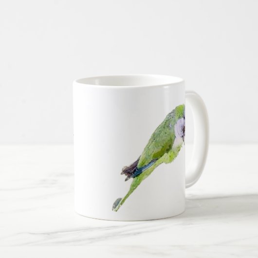 Aquarellmalerei mit grünem Papagei Kaffeetasse (VorderseiteRechts)