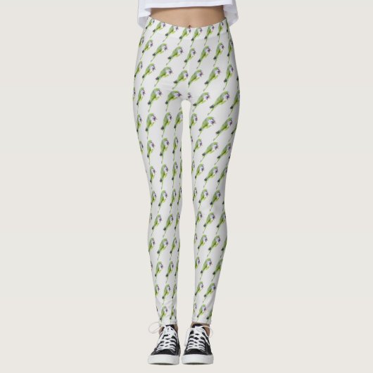 Aquarellmalerei mit grünem Papagei Leggings (Vorderseite)