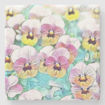 Aquarellmalerei mit rosa, gelben, weißen Stiefmütt