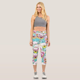 Aquarellmalerei mit rosa-gelblich-weißen Stiefmütt Capri Leggings