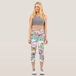 Aquarellmalerei mit rosa-gelblich-weißen Stiefmütt Capri Leggings