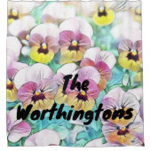 Aquarellmalerei mit rosa-gelblich-weißen Stiefmütt Duschvorhang (Vorderseite)