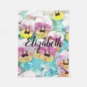 Aquarellmalerei mit rosa-gelblich-weißen Stiefmütt Fleecedecke (Vorderseite)