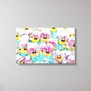 Aquarellmalerei mit rosa-gelblich-weißen Stiefmütt Leinwanddruck