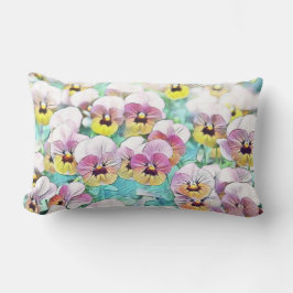 Aquarellmalerei mit rosa-gelblich-weißen Stiefmütt Lendenkissen