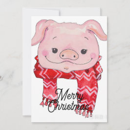 Aquarellmalerei mit rosa Schwein und rotem Schal Einladung