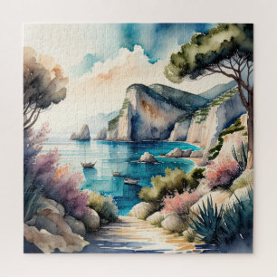 Aquarellmalerei Mittelmeer-Küstenlandschaft Puzzle