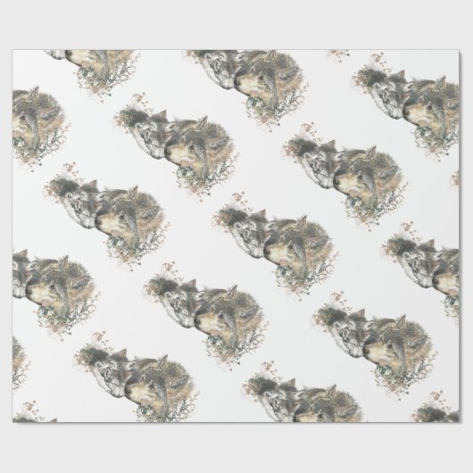 Aquarellmalerei Mutterwolf & Cubs Geschenkpapier (Flach)
