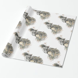 Aquarellmalerei Mutterwolf & Cubs Geschenkpapier