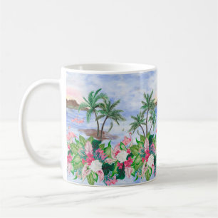 Aquarellmalerei nahtlos mit hawaiianischem Muster Kaffeetasse