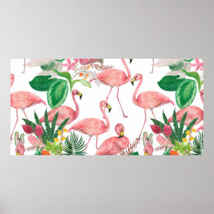 Aquarellmalerei nahtloses Muster mit Flamingo Poster