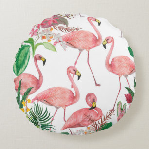 Aquarellmalerei nahtloses Muster mit Flamingo Rundes Kissen