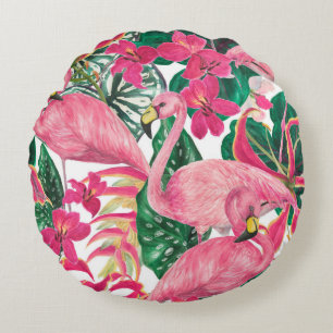 Aquarellmalerei nahtloses Muster mit Flamingo Rundes Kissen