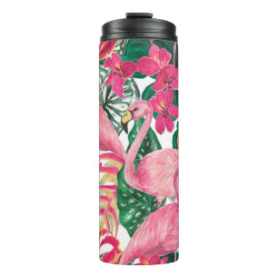 Aquarellmalerei nahtloses Muster mit Flamingo Thermosbecher