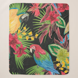 Aquarellmalerei nahtloses Muster mit Papageien Sherpadecke