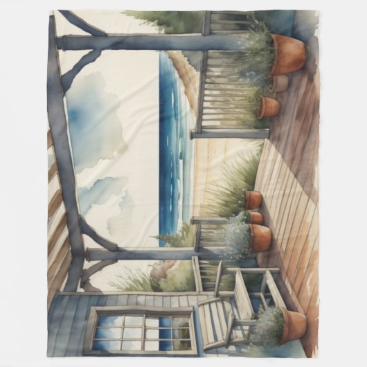 Aquarellmalerei Ocean View Vorderseite Fleecedecke (Vorderseite)