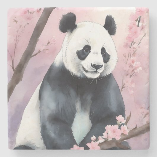 Aquarellmalerei Panda Bär Steinuntersetzer (Vorderseite)