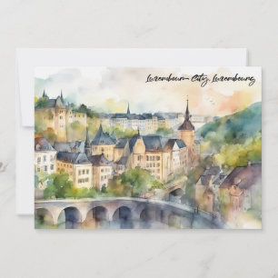 Aquarellmalerei Panorama Blick auf Luxemburg Stadt Karte