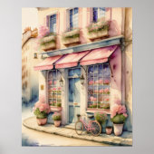 Aquarellmalerei Pink Blume Shop Paris 5:4 Poster (Vorne)