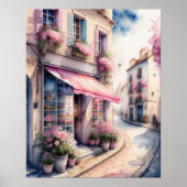 Aquarellmalerei Pink Blume Shop Paris 5:4 Poster (Vorne)