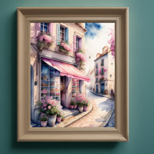 Aquarellmalerei Pink Blume Shop Paris 5:4 Poster