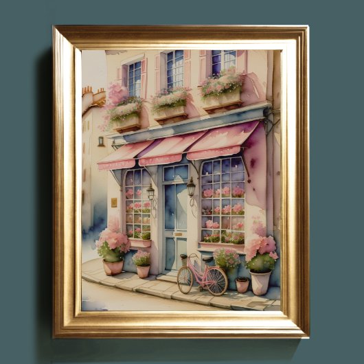 Aquarellmalerei Pink Blume Shop Paris 5:4 Poster