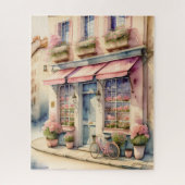 Aquarellmalerei Pink Blume Shop Paris Puzzle (Vertikal)