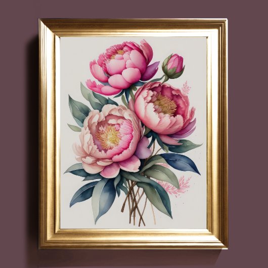 Aquarellmalerei Pink Peonies 4:5 II Poster