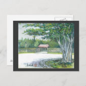 Aquarellmalerei Postkarte Okinawa Banyan Tor (Vorne/Hinten)