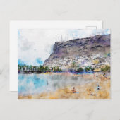 Aquarellmalerei Puerto de Morgan in Gran Ca Postkarte (Vorne/Hinten)